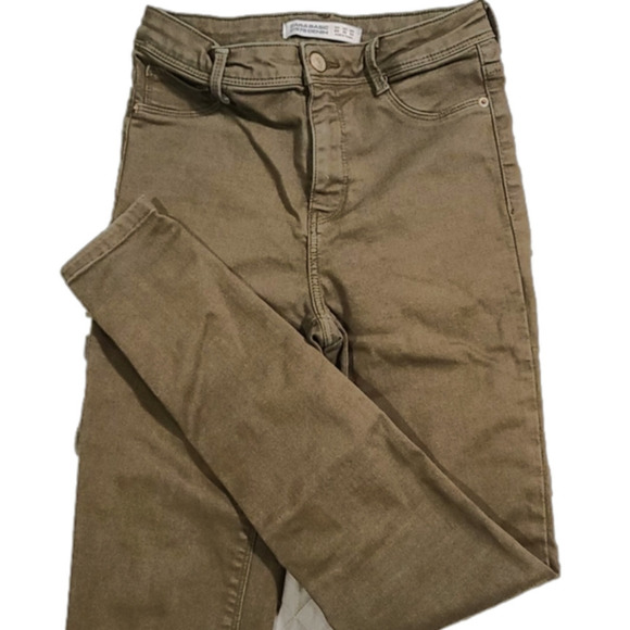 ZARA stretchy high waist jeans in olive green,  US2 - Picture 4 of 8